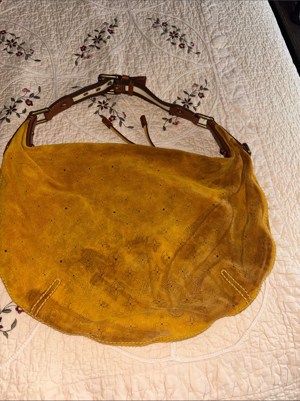 Louis  Vuitton Mustard Yellow Suede Shoulder Bag